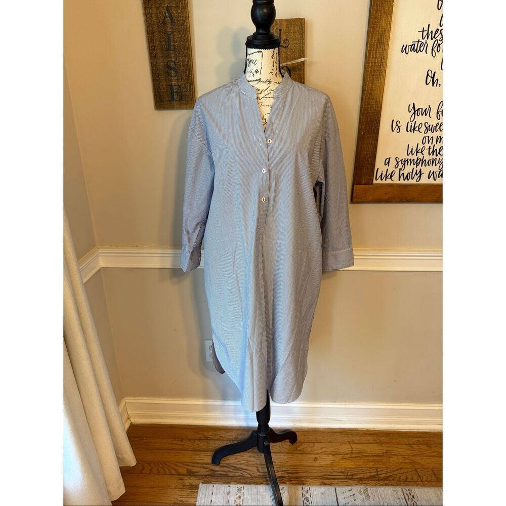 NWT Mer Sea Women's Pinstripe Long Sleeve Essential Shirt Dress Coastal Blue S/M